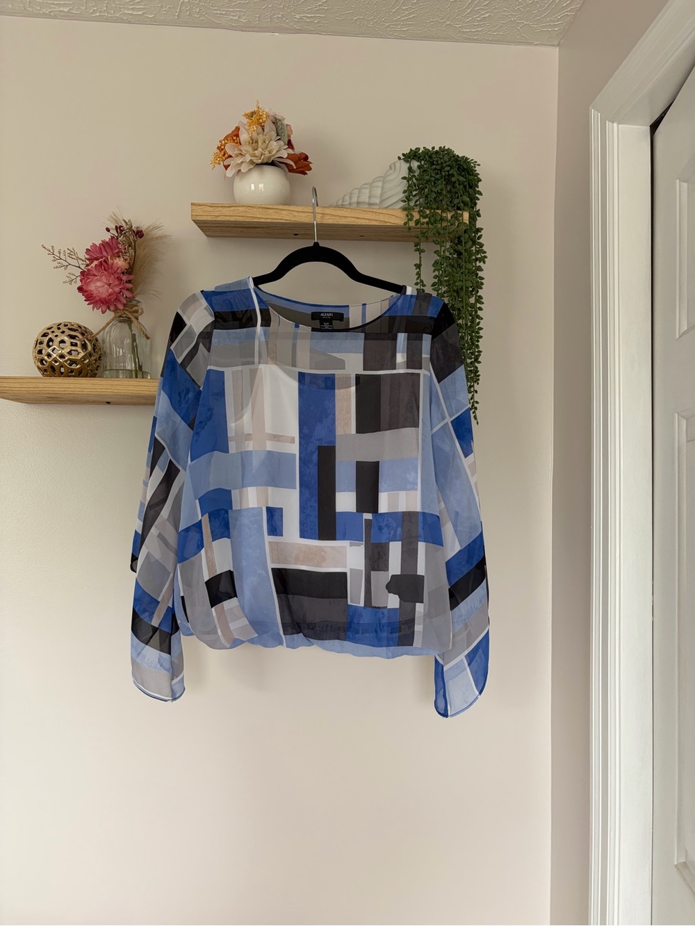 Alfani Petite Geometric Sheer Blouse with Built in Tank Top